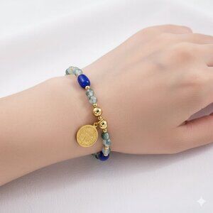 3/$35 18K Gold Plated Cross Coin Bracelet Charm Blue Beads Stainless steel